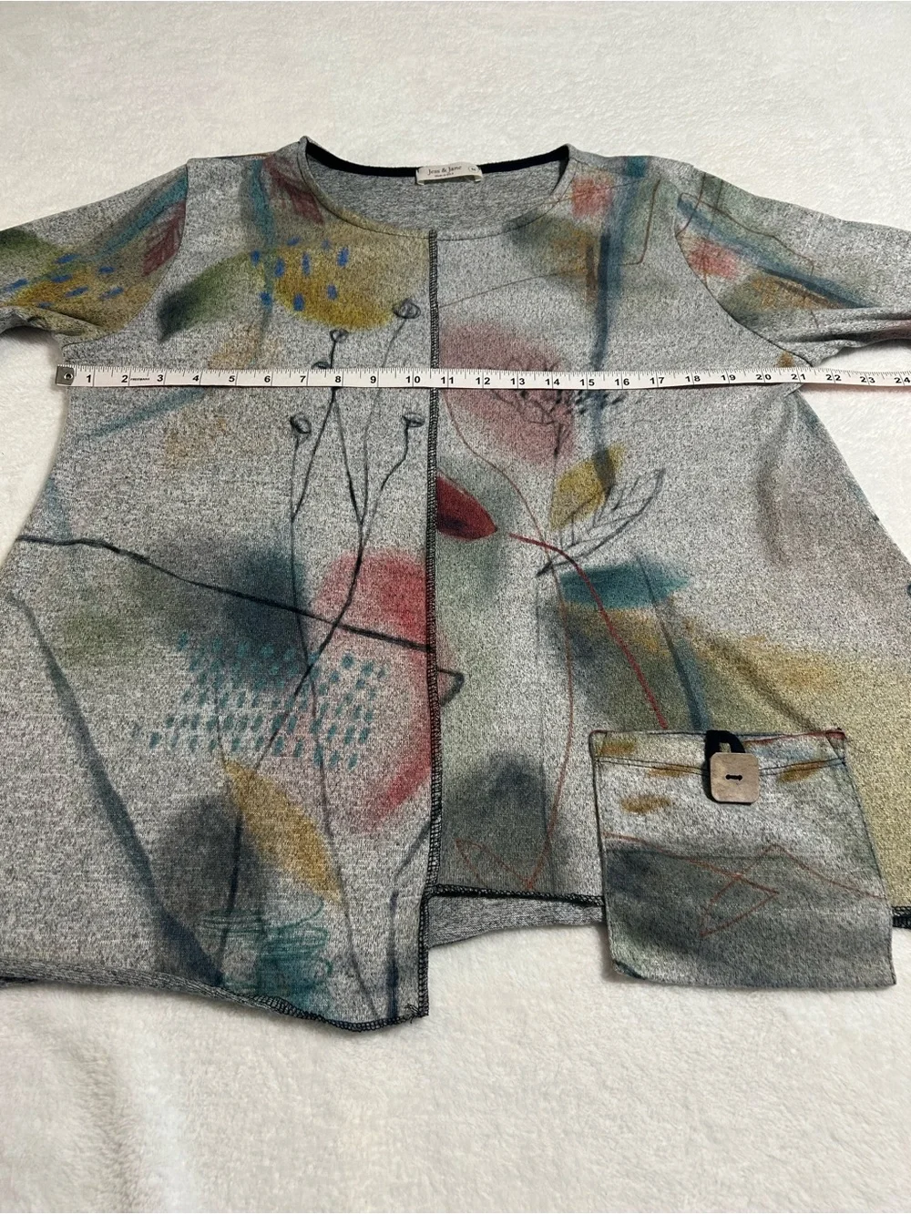 Jess & Jane Abstract Art Top Medium Made in USA Lagenlook Boho Artsy Pocket